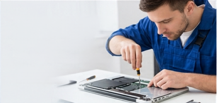 Técnico especialista consertando notebook